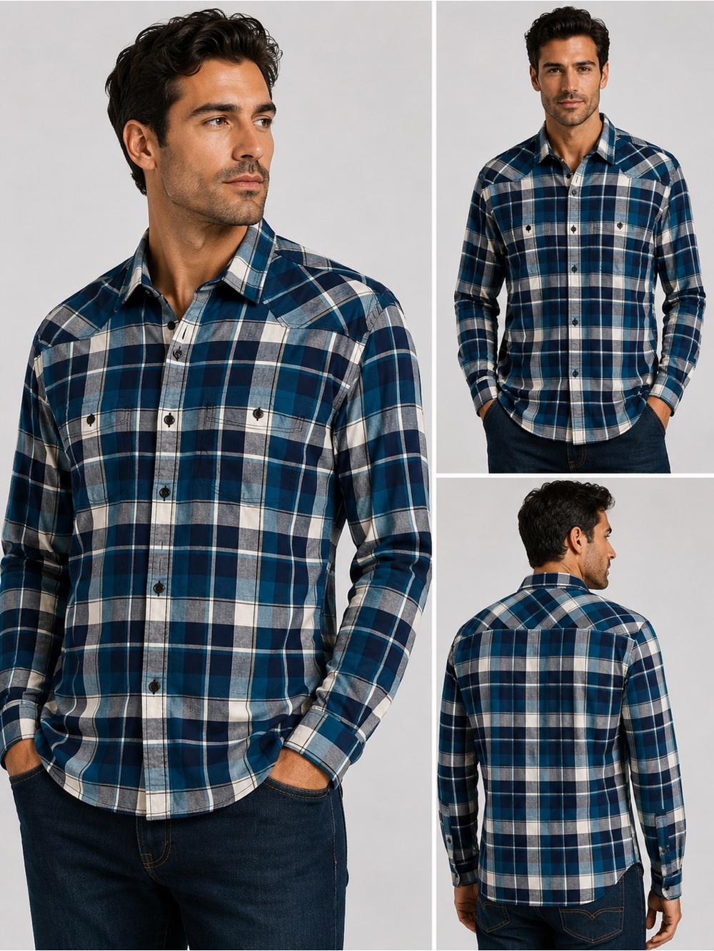 Express Men’s Blue Plaid Button-Down Shirt | Regular Fit | Medium